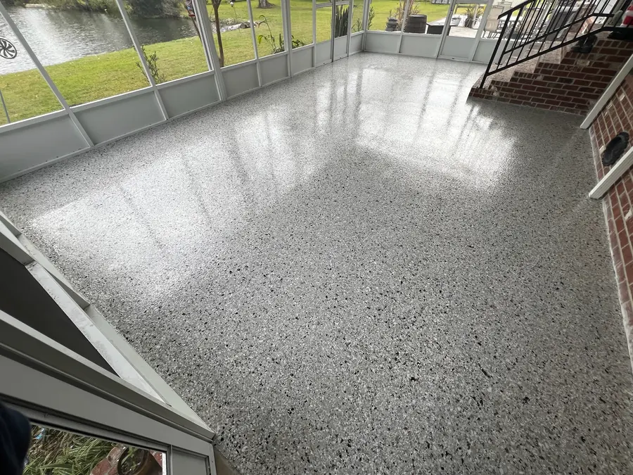 Screened porch finished in grey flake