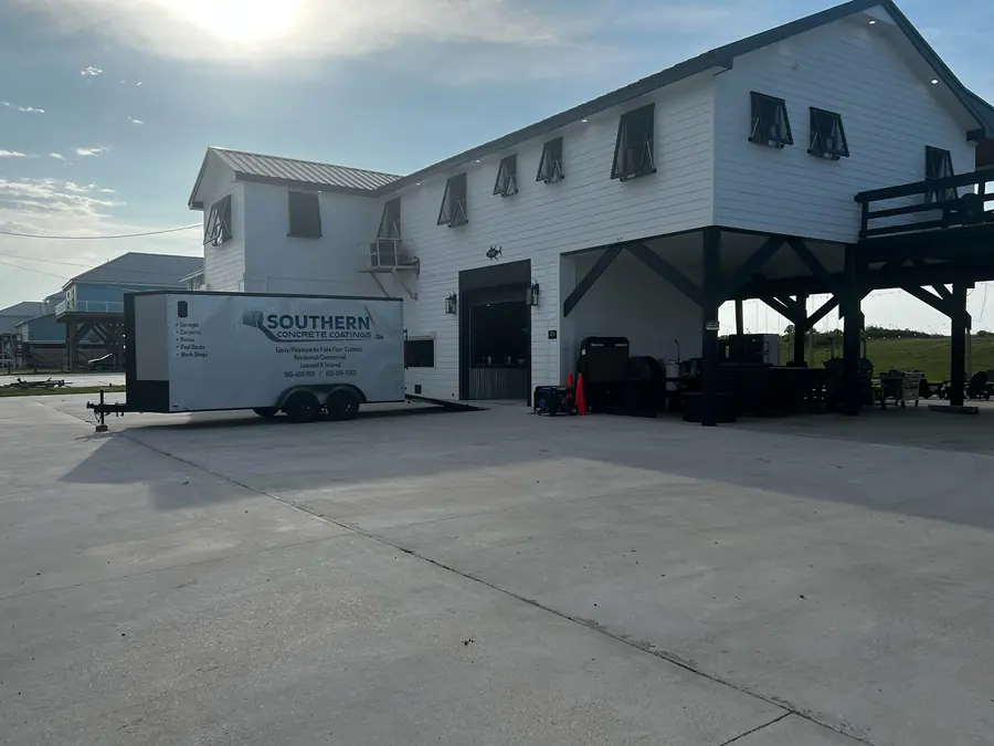 Crew trailer at a raised Gulf Coast home